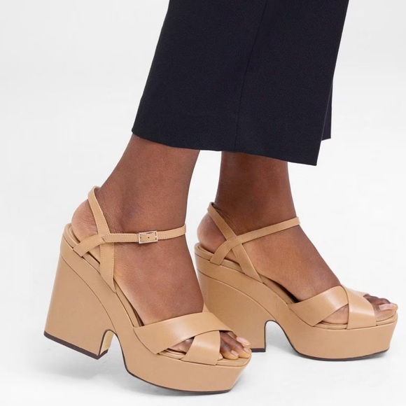 Theory - Platform Wedge Sandal in Leather - Dark Nude Size: 10 - Picture 5 of 16
